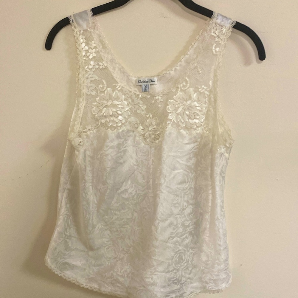 Vintage Christian Dior camisole white satin and lace tank top style